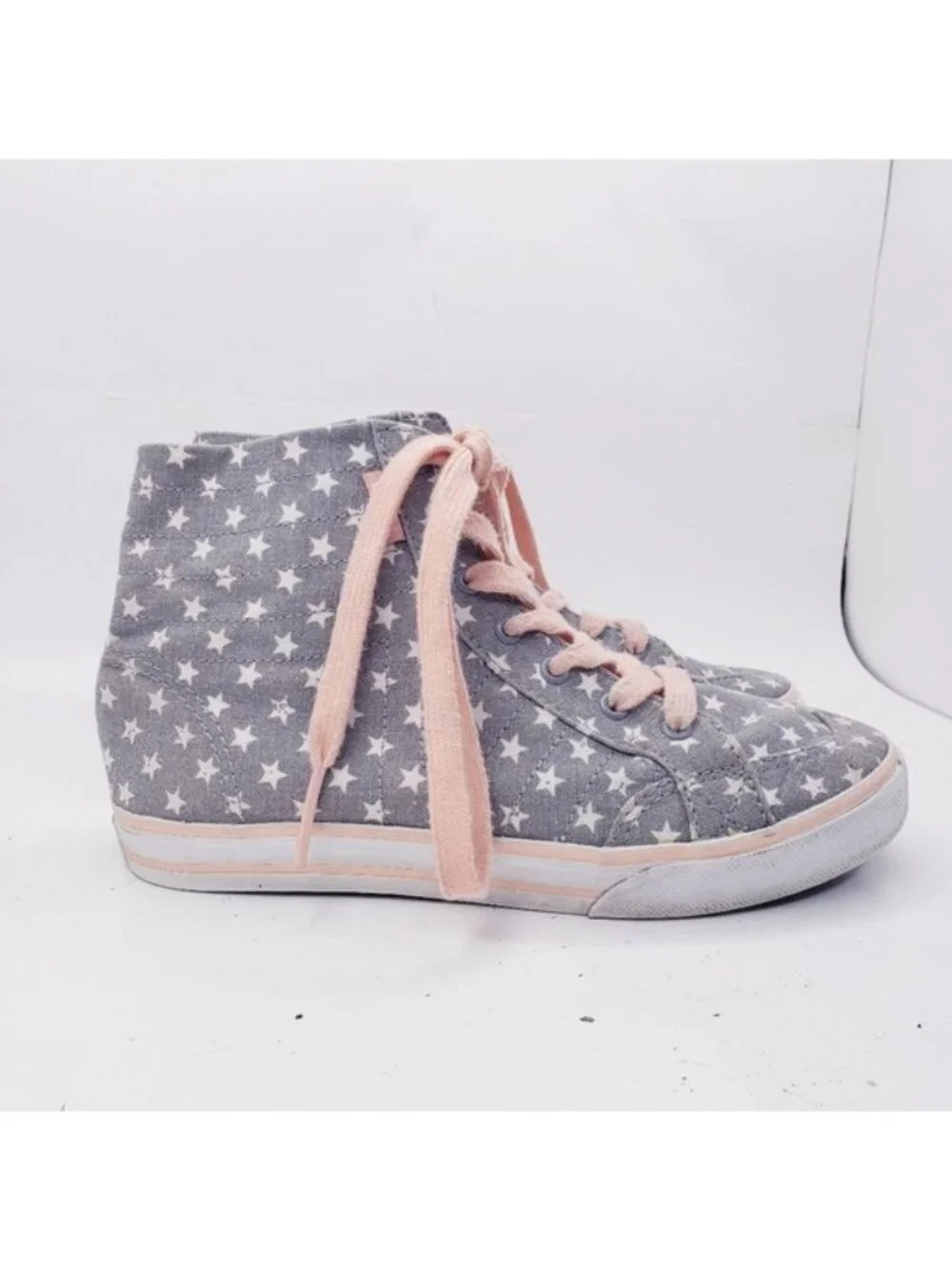 Vans Gray & Pink Star Corrie Hi Top Lace Up Sneakers Shoes Girls Youth Size 2.5
